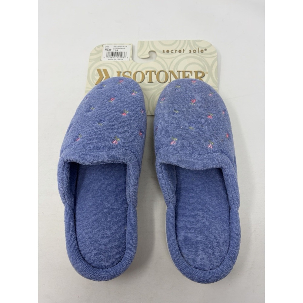 Isotoner Womens 7.5/8 Secret Sole Floral Slip On Terry Indoor/Outdoor Slippers